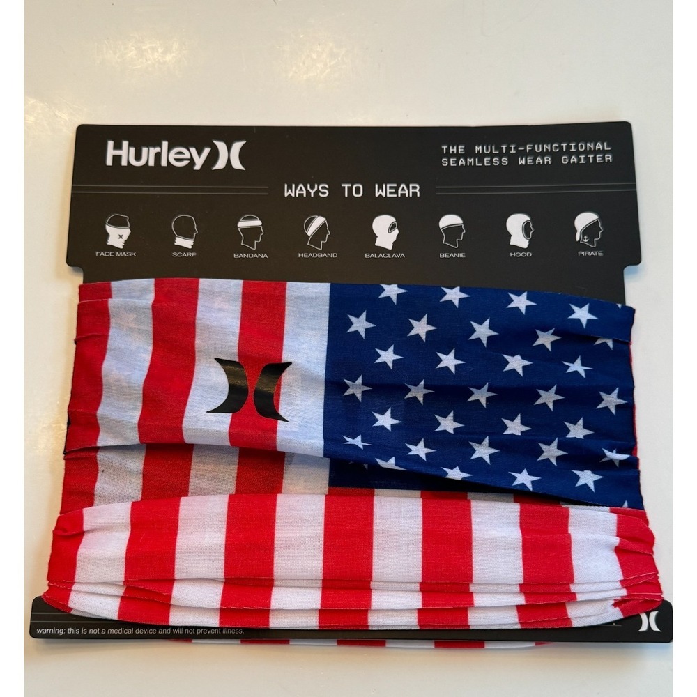 NEW Hurley Multi-Functional Seamless Wear Gaiter Face‎ Mask Scarf American Flag